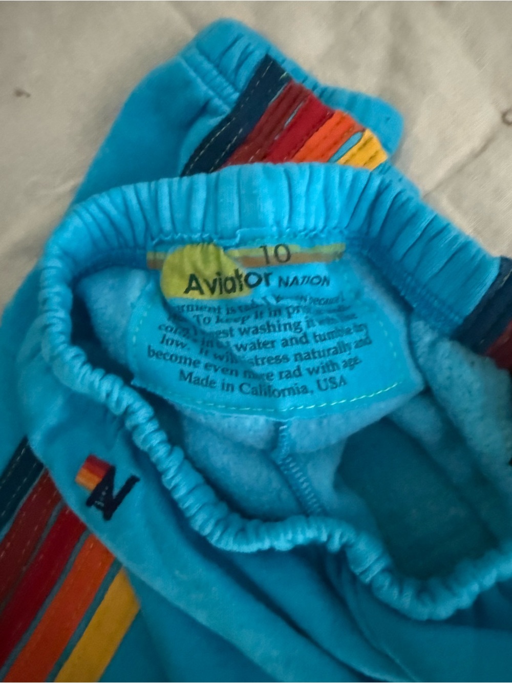 NEW Aviator Nation Kids Youth Turquoise Blue Sweatpants with Stripes size 10 - Picture 3 of 3